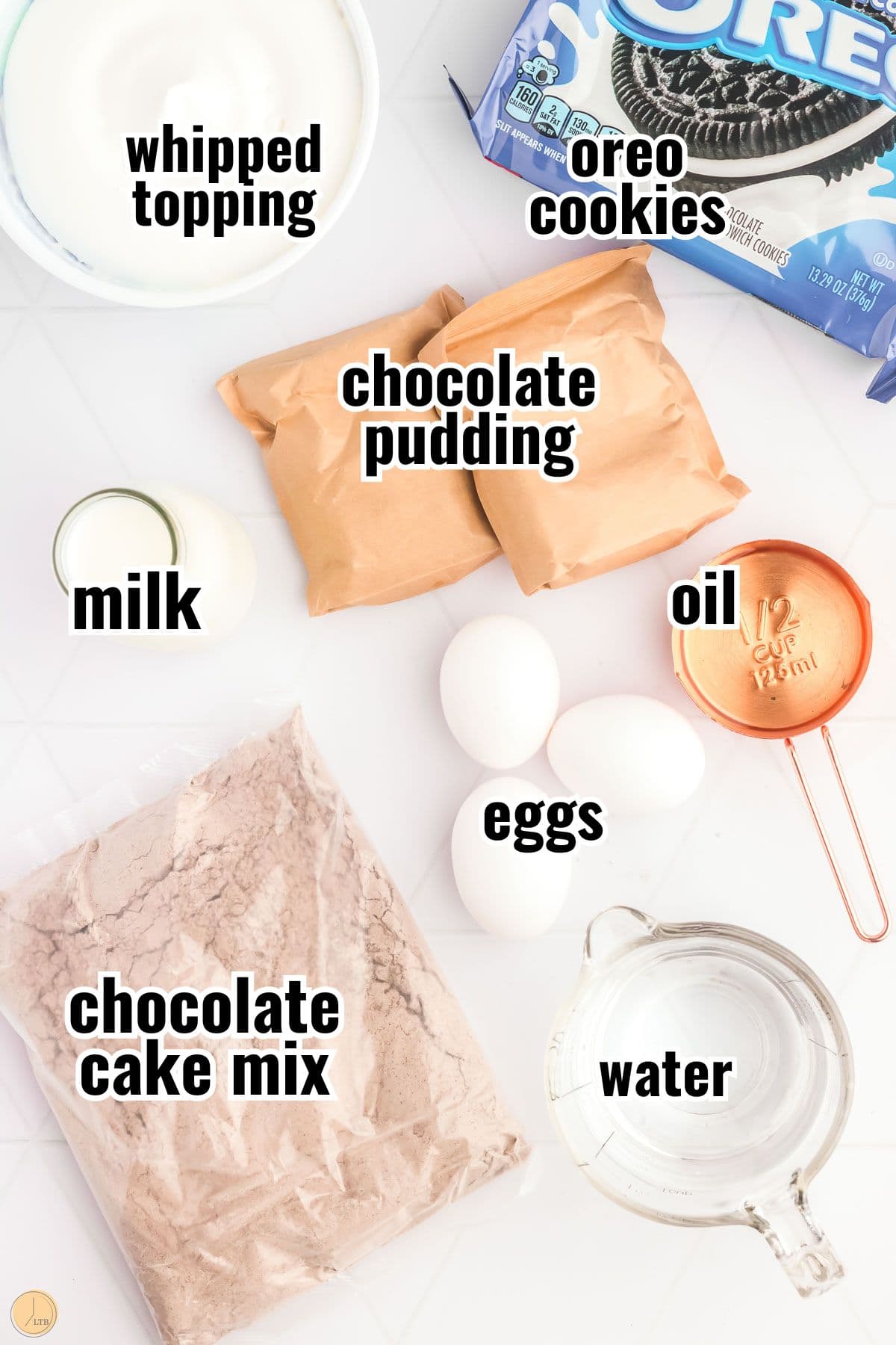 ingredients for a poke cake recipe with text overlay labeling him