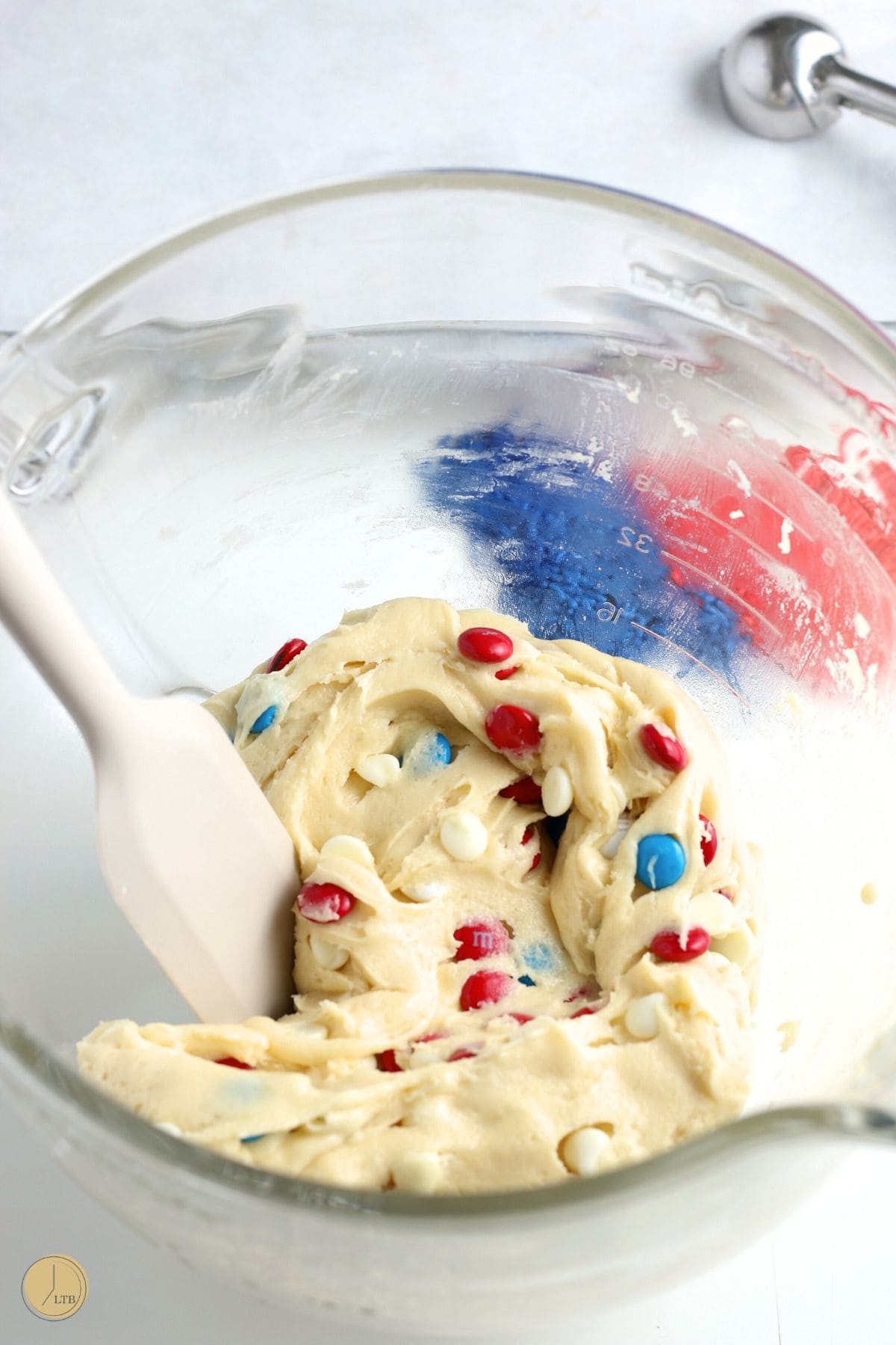raw cookie dough in a clear bowl