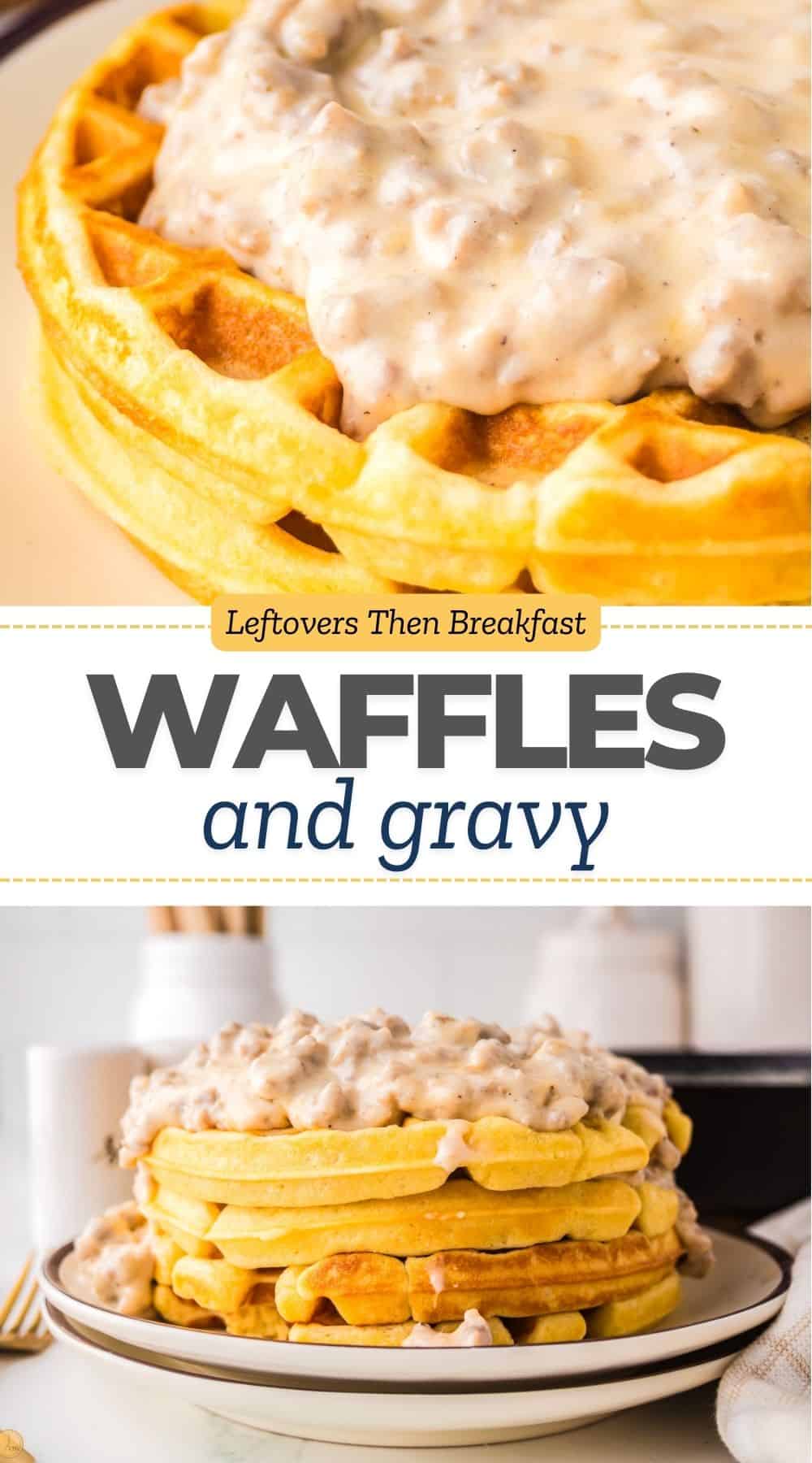 Pinterest pin image for waffles and gravy recipe